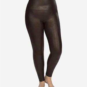 SPANX Faux Leather Wine High Rise Leggings